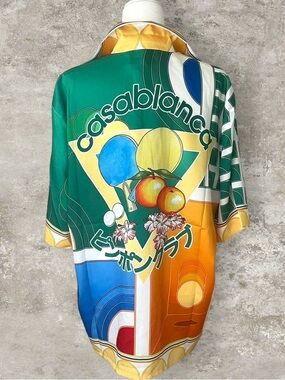 Casablanca Tennis Club Silk Button-Down Shirt Size Large